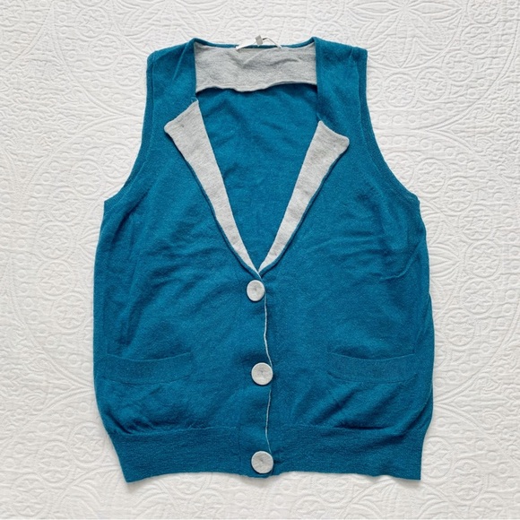 3.1‎ Phillip Lim Lightweight Alpaca-Blend Cardigan Vest, Blue - Picture 1 of 4